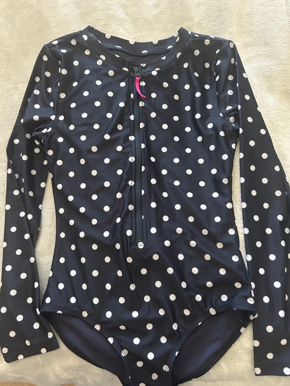 Navy Polka Dot Long Sleeve One-Piece Swimsuit